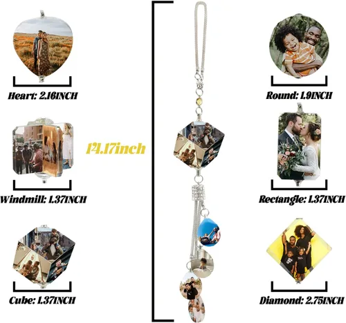 Miniatura 4 de WERWAES Los accesorios personalizados personalizados del espejo retrovisor del coche personalizan el colgante colgante de cristal de la foto