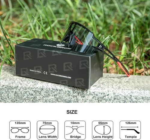 Miniatura 6 de ROCKBROS Gafas de sol deportivas fotocromáticas para hombres y mujeres, protección UV para ciclismo Negro rojo
