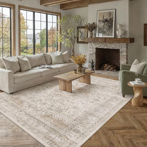 Miniatura 57 de Alfombra de área marrón lavable de 2 x 3 pies, alfombra vintage para entrada y cocina, antideslizante, suave, de pelo bajo desgastado, alfombra