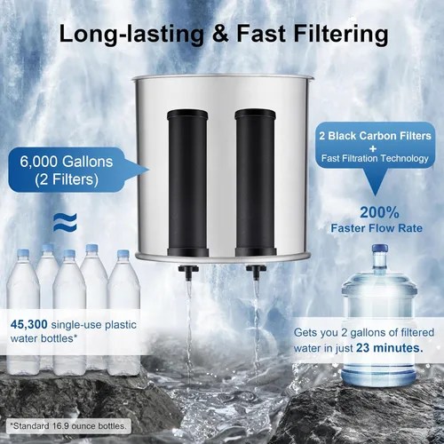 Miniatura 7 de Sistema de filtración de agua por gravedad alcalina de 8 etapas de 3.0 galones - Sistema de encimera de acero inoxidable 304 con 4 filtros