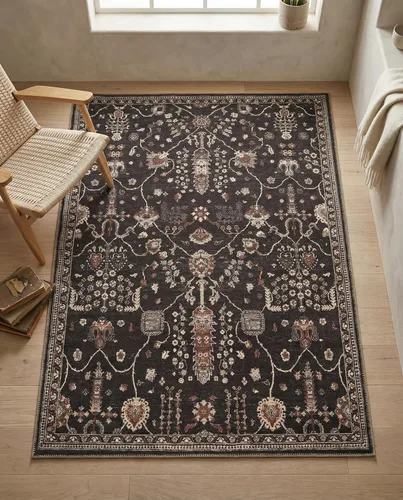 Miniatura 68 de GLN Rugs Traditional Collection - Alfombra de felpilla lavable a máquina, tradicional, antideslizante, alfombra de felpilla de pelo bajo, para sala