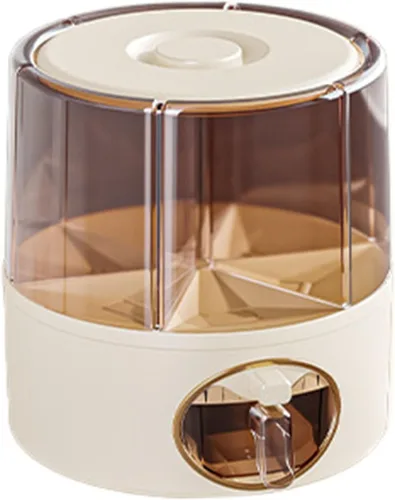 Miniatura 6 de Dispensador de granos, dispensador de alimentos secos giratorio de 360 grados con 6 compartimentos, salida de un solo clic, dispensador de granos