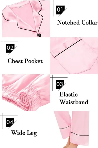 Miniatura 5 de SWOMOG Pijama de satén para mujer, de manga larga, de seda, suave, con botones, tallas S-XXL