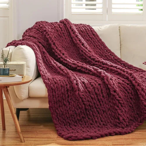 Miniatura 23 de WESHIONGOO Manta de Punto Grueso Throw 40"*40" (101.6cm*101.6cm) Mantas de Punto para Sofá Cama Manta Suave Esponjosa con Hilo Chenille Jumbo Grueso
