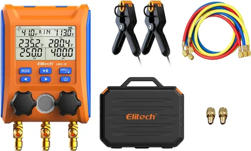 Miniatura 12 de Elitech Válvula de 2 vías de manómetro digital con abrazaderas de termómetro para sistemas HVAC, LMG-10