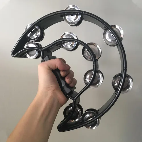 Miniatura 7 de Paquete de 4 panderetas de mano con jingles de metal, Panderos para adultos, instrumento musical de tamborines de doble fila, pandereta musical