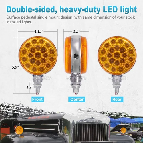 Miniatura 4 de Partsam 2 luces LED redondas ámbar/ámbar de doble cara, señal de giro trasera y luces de estacionamiento, montaje en poste sellado, 42 luces LED
