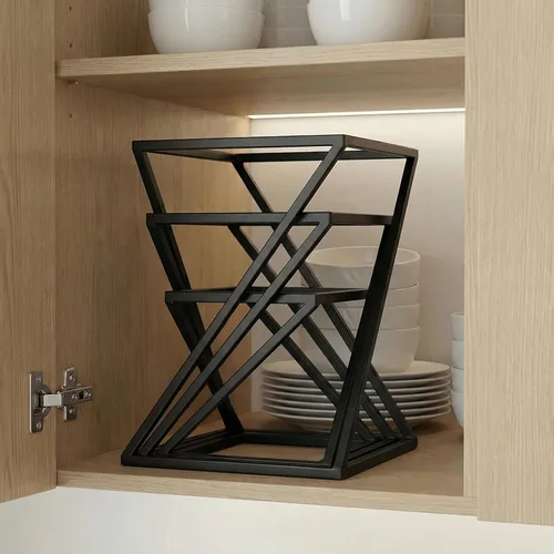 Miniatura 5 de MyGift Estantes para pizza, juego de 3 elevadores de alimentos para mesa de buffet, giratorios, geométricos, mate, de metal, apilables