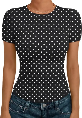 Miniatura 36 de AUTOMET - Camisetas básicas de manga corta para mujer, para verano, entrenamiento o gimnasio, con cuello redondo, ropa moderna estilo Y2K