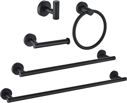 Miniatura 8 de Marmolux Acc - Juego de accesorios de baño de 3 piezas con soporte para papel higiénico negro mate, anillo para toallas y gancho para toallas