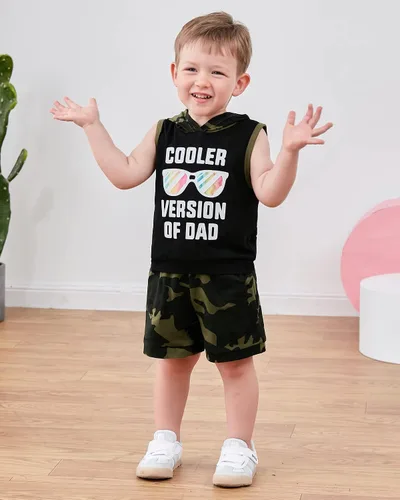Miniatura 2 de SANMIO Conjunto de ropa de verano con capucha y pantalones cortos sin mangas con bolsillos, conjunto de ropa de 2 piezas para niño pequeño