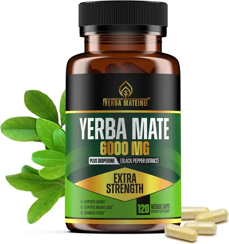 Yerba Mate extra fuerte de alta potencia, 60 mg de cafeína por cápsula, suplementos de extracto de píldoras para energía natural limpia, fabricado