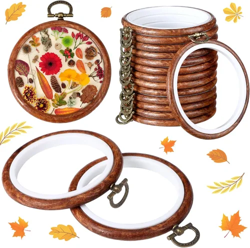 Miniatura 7 de Burbell 15 Piezas Aros de Bordado Redondos de Otoño de 2.4 Pulgadas Marco Círculo Aros de Goma Anillo de Exhibición Punto de Cruz Adorno Kits
