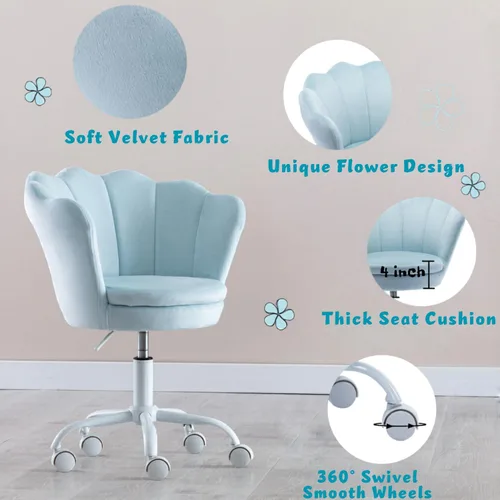 Miniatura 5 de Silla de escritorio de terciopelo para niños, silla ergonómica ajustable para computadora con ruedas, bonita silla tapizada, sillas giratorias