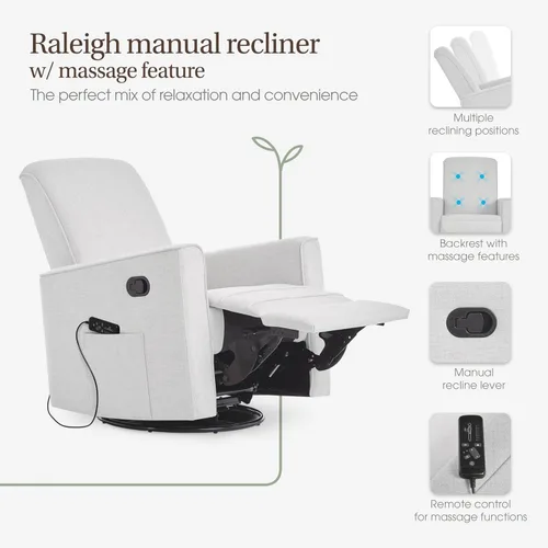 Miniatura 5 de Evolur Raleigh Glider con masajeador en carbón, asiento tapizado de felpa, mecedora giratoria de 360°, certificado FSC, Greenguard Gold y JPMA