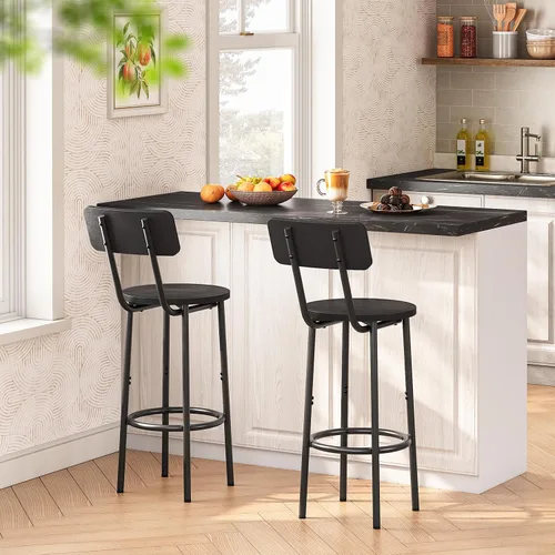 Miniatura 2 de HOOBRO Taburetes de bar, juego de 2 taburetes de bar redondos con respaldo, sillas de bar de 25.2 pulgadas para isla de cocina, comedor, taburetes