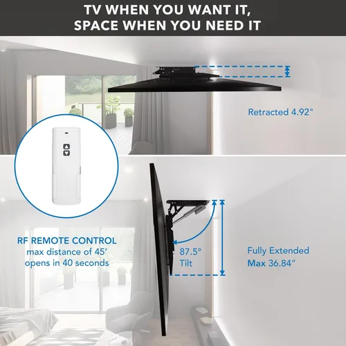Miniatura 2 de Mount-It! Soporte motorizado para TV de techo – Soporte de TV eléctrico silencioso abatible para pantallas de 50 a 90 pulgadas, diseño desplegable