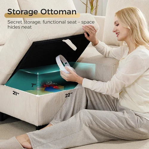 Miniatura 4 de KKL Sofá modular de 84 pulgadas, sofás de 3 plazas para sala de estar con almacenamiento, sofá modular de asiento profundo seccional, funda