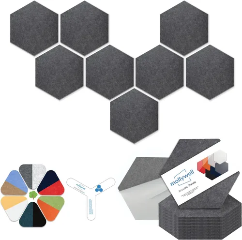Miniatura 34 de Mollywell Paneles acústicos hexagonales, de alta densidad, insonorizantes, azulejos de fieltro decorativos para reducción de ruido para techos