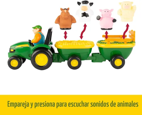 Miniatura 2 de TOMY John Deere Animal Sounds Hayride Juguete Musical de Tractor - Juguetes Musicales de Paseo en Carro de Heno para Niños Pequeños - Incluye Figura