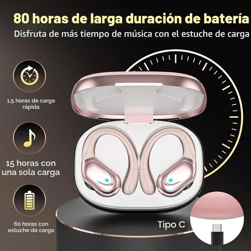 Miniatura 2 de HAOYUYAN Auriculares deportivos Bluetooth inalámbricos, 80 horas de reproducción, con pantalla de alimentación LED, IPX7 impermeables para 2026-oro