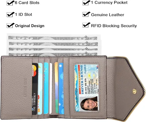 Miniatura 2 de Lavemi Carteras compactas de cuero ultrafinas y pequeñas para mujer, con bloqueo RFID, tarjetero para tarjetas de crédito