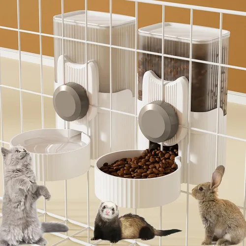 Lemtrflo Comedero para conejos para jaulas, alimentador automático colgante para gatos y dispensador de agua, accesorios para jaula de hurones,
