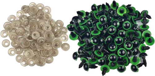 Miniatura 13 de Queenbox 100 tornillos de seguridad de plástico de 0.394 pulgadas con arandelas, globo ocular redondo de animales amigurumi, fabricación de azul