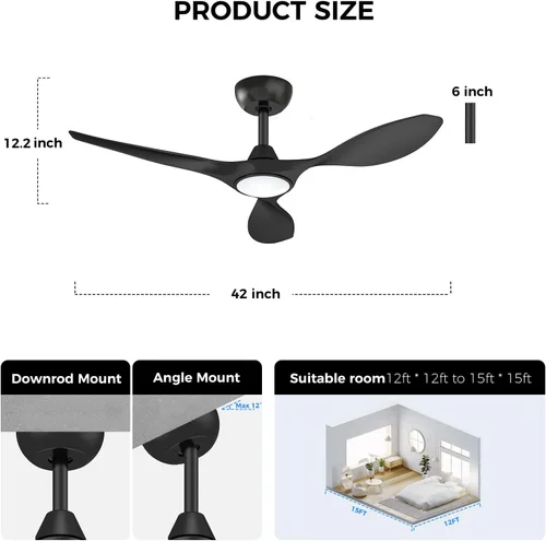 Miniatura 8 de Roomratv Ventiladores de techo con luces y control remoto, motor CC reversible silencioso y silencioso, 6 velocidades, temporizadores, 3 CCT, uso
