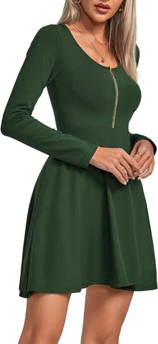 Miniatura 4 de Umenlele Vestido corto de manga larga con cuello redondo para mujer, estilo casual, fluido, con vuelo, corto
