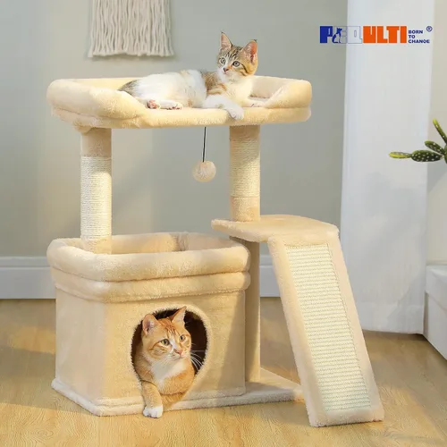 Miniatura 7 de PEQULTI Torre de árbol para gatos pequeños para gatos adultos grandes con percha superior ancha, condominio privado para gatos y poste rascador