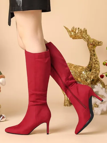 Miniatura 2 de Allegra K Botas altas hasta la rodilla con tacón de aguja puntiagudo para mujer