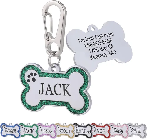 Miniatura 9 de Etiquetas de identificación de mascotas personalizadas de acero inoxidable con diseño de hueso brillante - Etiquetas de perro profundamente grabadas