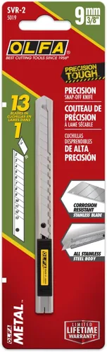 Miniatura 4 de OLFA Cuchillo utilitario de acero inoxidable de 9 mm (SVR-1) - Cuchillo de precisión retráctil multiusos con cuchilla extraíble, cuchillas