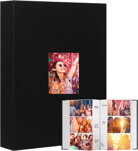 Álbum de Fotos 4x6 360 Fotos con Espacio para Escribir Cubierta de Cuero con Ventana Frontal, Álbum de Imágenes 360 Fotos Libro de Álbum de Fotos