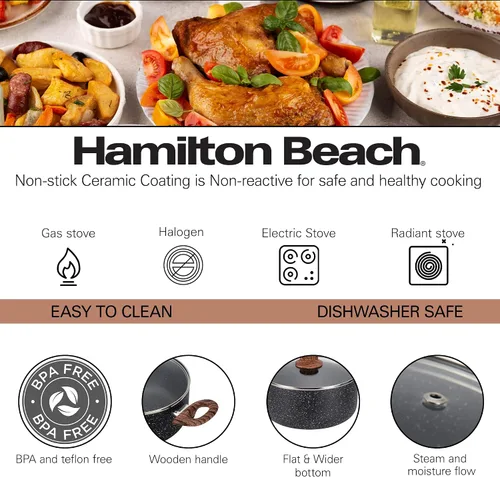 Miniatura 6 de Hamilton Beach Revestimiento de mármol antiadherente de 3 cuartos de galón con calefacción uniforme, olla de horno holandés redonda con tapa