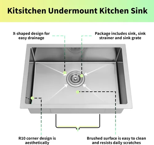 Miniatura 4 de Kitsitchen Fregadero de cocina para autocaravana, calibre 16, T304S, fregaderos de cocina de acero inoxidable para montaje inferior, fregadero