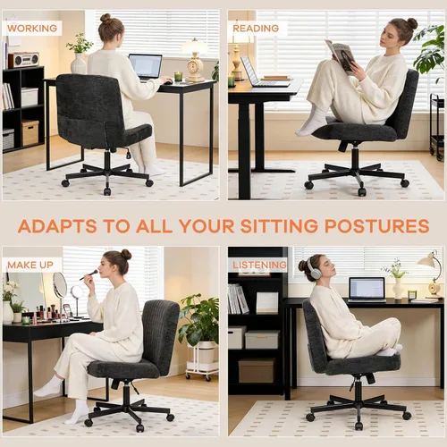 Miniatura 9 de Convertible Base Criss Cross Chair with Pocket Springs & Thicker and Wider Cushions, Armless Legged Office Chair Relieves Back Pain, Swivel Vanity