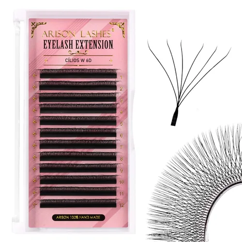Miniatura 22 de Arison Lashes Extensión de pestañas en forma de W 5D, abanicos prefabricados de volumen suave natural, abanicos de imitación de visón negro mate, 12