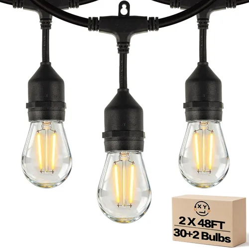 Luces de Cadena para Exteriores, LED Súper Brillantes - 96 PIES 30 Bombillas S14 (2 de Repuesto), IP65 Resistente al Agua, Grado Comercial e