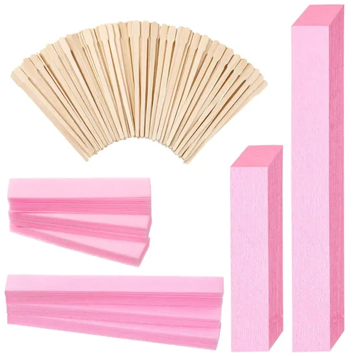 Leelosp El kit de depilación de 600 piezas incluye 400 tiras de cejas de tela de papel encerado y 200 varillas aplicadoras lisas de madera para Rosa
