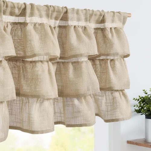 Miniatura 11 de jinchan Cortinas de cenefa para ventanas de 16 pulgadas, coloridos mini pompones, cenefa de cocina de granja, cenefa de gasa semitransparente
