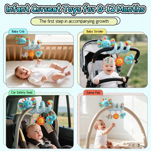 Miniatura 6 de Juguetes de asiento de coche en espiral para bebés, 0-6 meses, asiento de automóvil, juguetes sensoriales colgantes para cochecito, accesorios