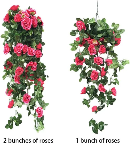 Miniatura 3 de Flores artificiales colgantes de vid de 31.5 pulgadas, planta colgante falsa, flores de rosas de seda, flor sintética para jardín al aire libre