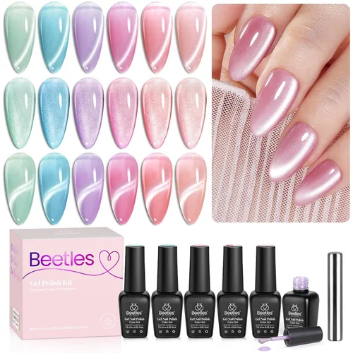 Miniatura 14 de Beetles - Juego Carnival Evergreen de 6 esmaltes de uñas de gel con purpurina, kit de 6 piezas con lámpara de remojo, aguacate, diseño de arte