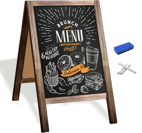 Miniatura 17 de Ilyapa Letrero de madera con marco en A con borrador y tiza, pizarra magnética de 21 x 30 pulgadas, pantalla de menú negra para restaurante