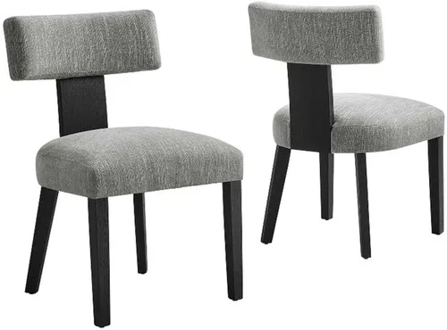 Modway Nalani - Juego de 2 sillas de comedor sin brazos en tejido jaspeado, gris y negro, sillas auxiliares contemporáneas con patas de madera,