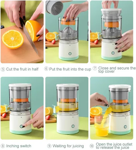 Miniatura 2 de Exprimidor eléctrico recargable, dispositivo de cocina portátil para hacer jugo de naranja, exprimir naranjas, limones, kiwi, pomelos y jugos
