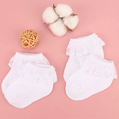 Miniatura 8 de DRESHOW BQUBO - Calcetines de encaje con volantes y ojales para bebés, calcetines finos para recién nacidosbebésniños pequeños