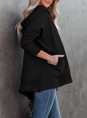 Miniatura 2 de SHEWIN Sudadera de gran tamaño para mujer, casual, con botones, cuello en V, con bolsillo